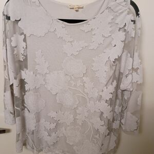 Pleione White Floral Lace Overlay Top